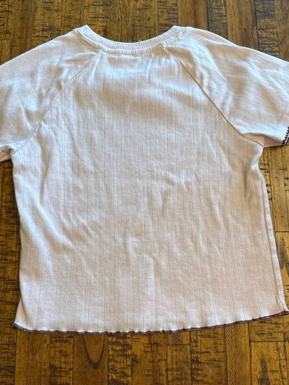 Cotton On Kids White Ribbed Short Sleeve Top with Brown Contrast Hem